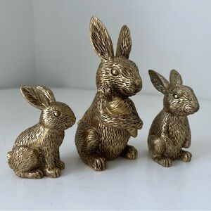 Golden Easter Bunnies Figurines Set of 3 Bullseye Collection